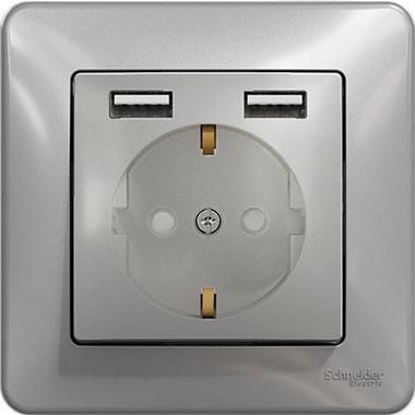 Sedna outlet with double USB charger (aluminium)